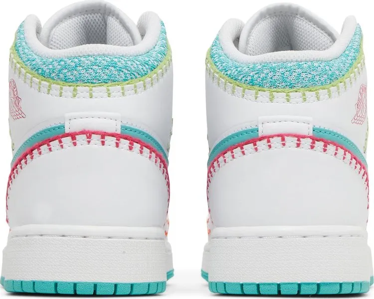 Air Jordan 1 Mid SE GS Multi Knit Sneakers, White