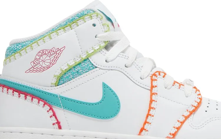 Air Jordan 1 Mid SE GS Multi Knit Sneakers, White