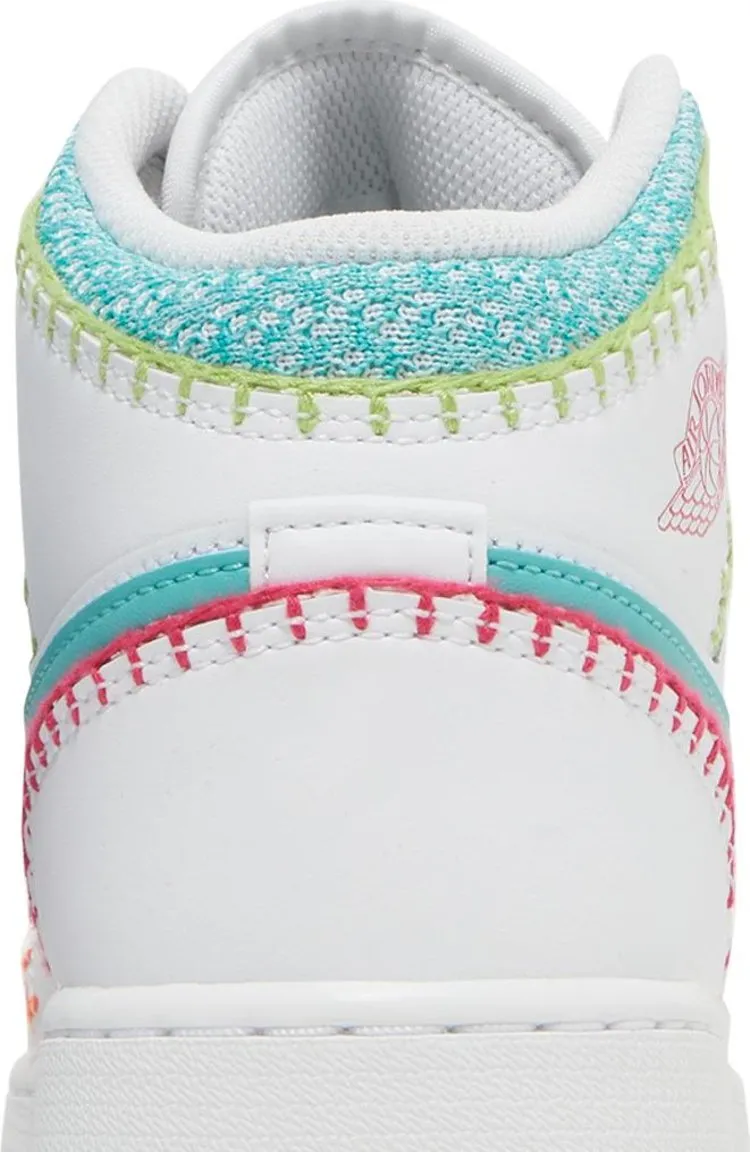 Air Jordan 1 Mid SE GS Multi Knit Sneakers, White