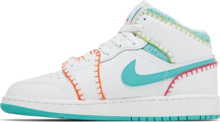Air Jordan 1 Mid SE GS Multi Knit Sneakers, White