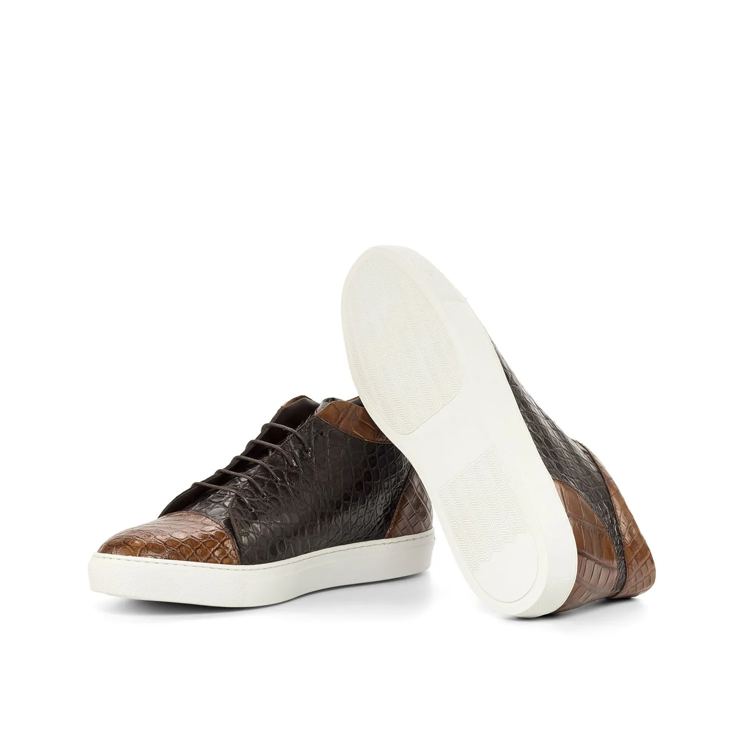 Ambrogio Men's Shoes Two Tone Brown Exotic Alligator High-Top Sneakers (AMB2084)