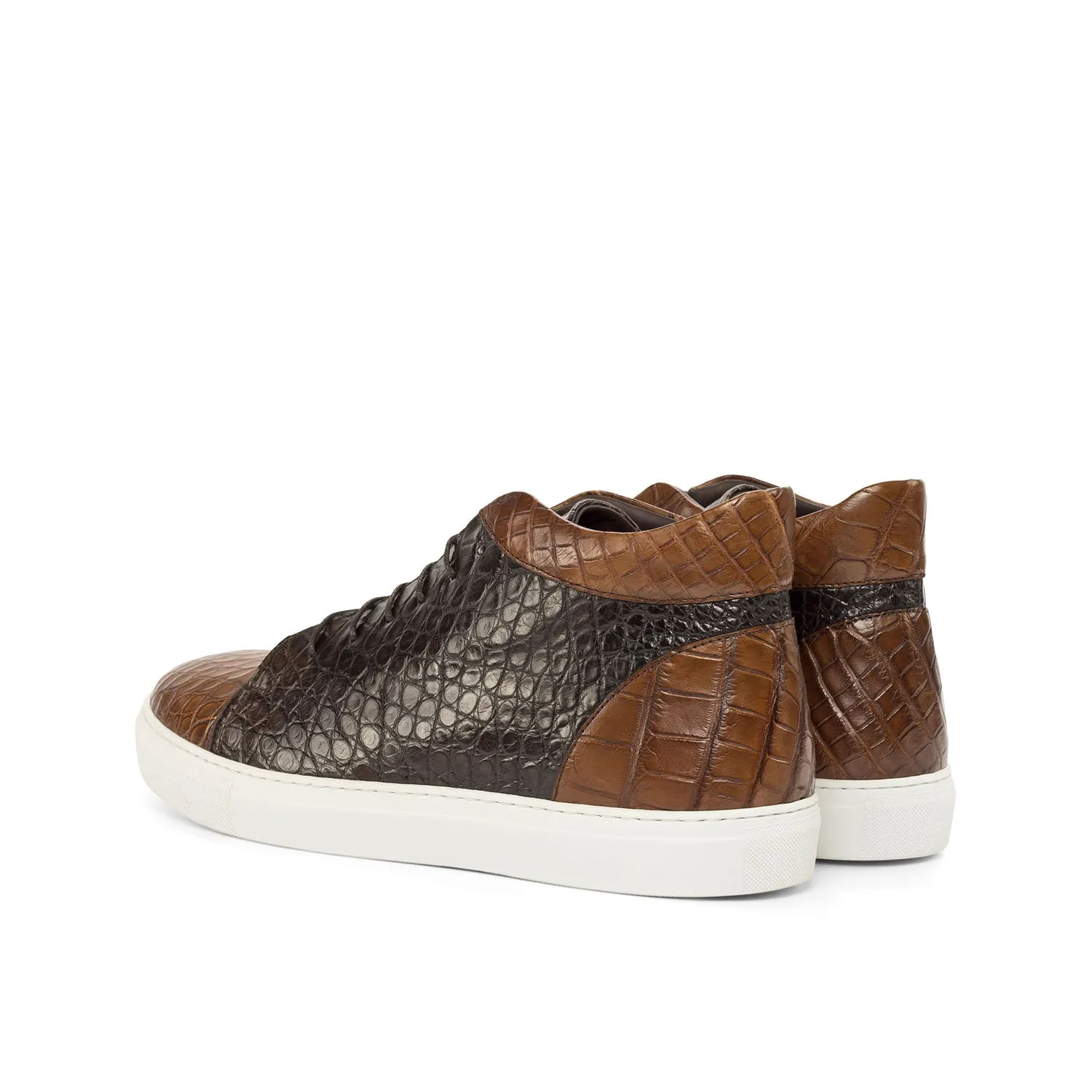 Ambrogio Men's Shoes Two Tone Brown Exotic Alligator High-Top Sneakers (AMB2084)
