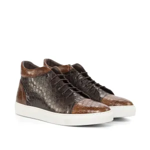 Ambrogio Men's Shoes Two Tone Brown Exotic Alligator High-Top Sneakers (AMB2084)