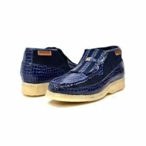 British Walkers Apollo Croc Men's Navy Blue Crocodile Leather and Suede Limited Edition Style Ankle Boots
