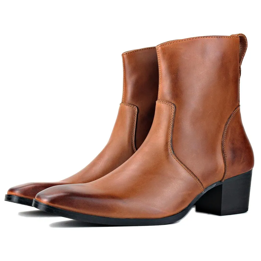 Calfskin Zipper High Heel Chelsea Boots