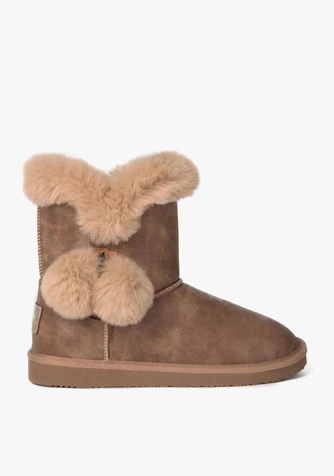 Camel Pompon Fur Australian Boots Nappa