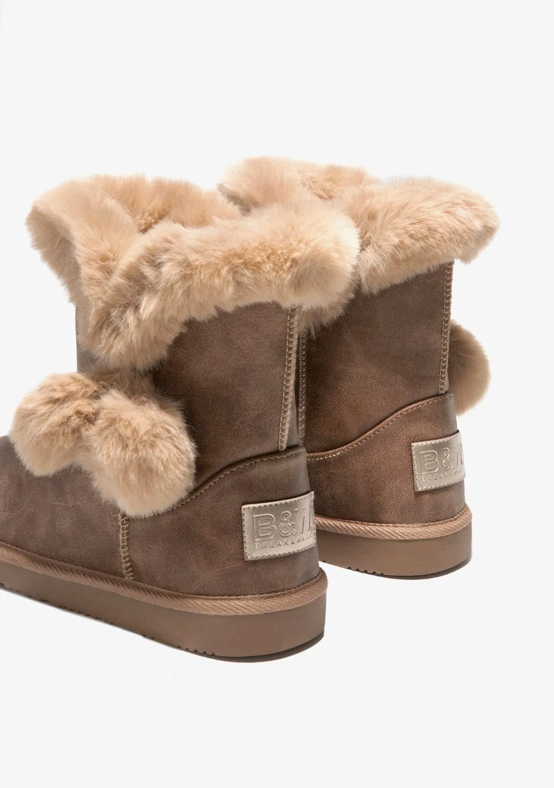 Camel Pompon Fur Australian Boots Nappa