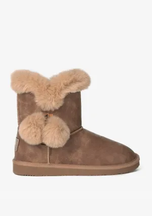 Camel Pompon Fur Australian Boots Nappa