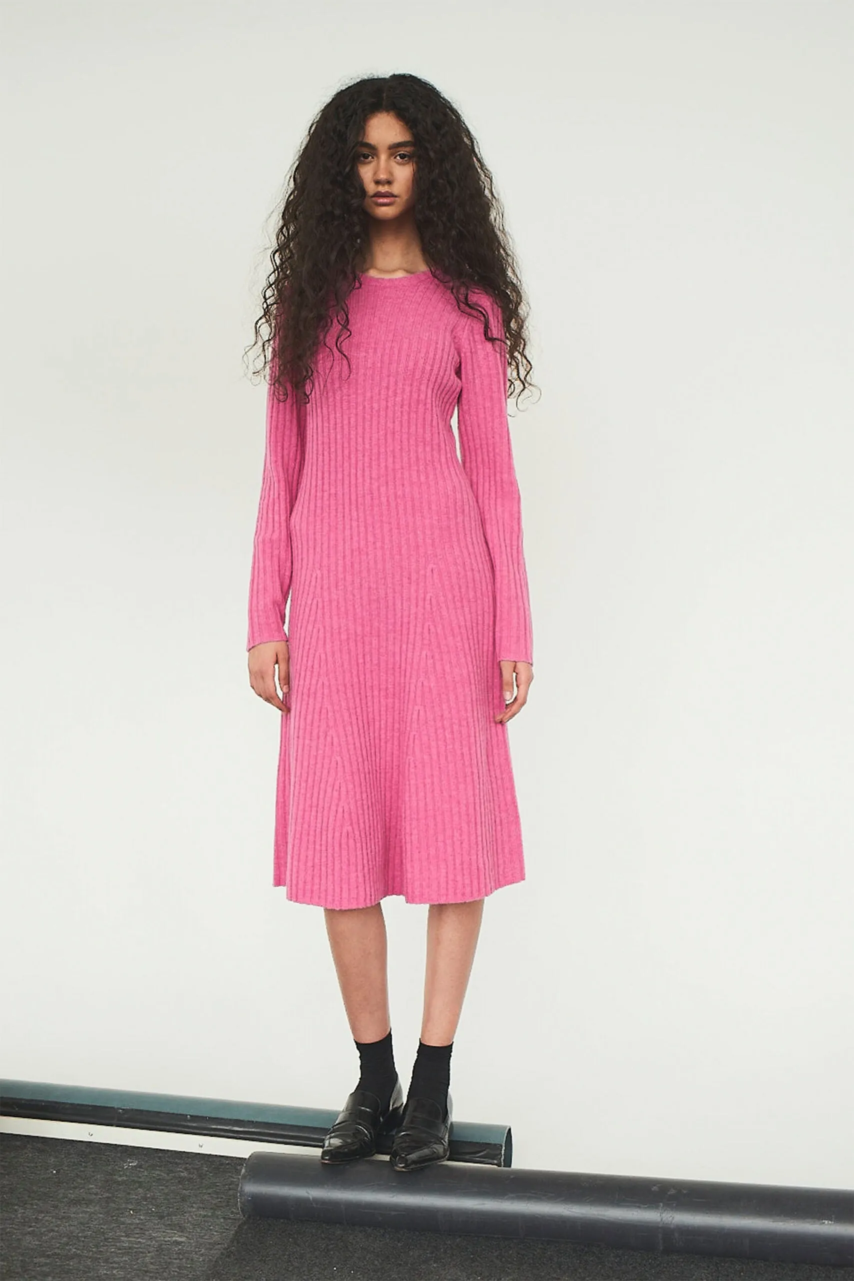 Carmen Rib Long Dress - Rasberry