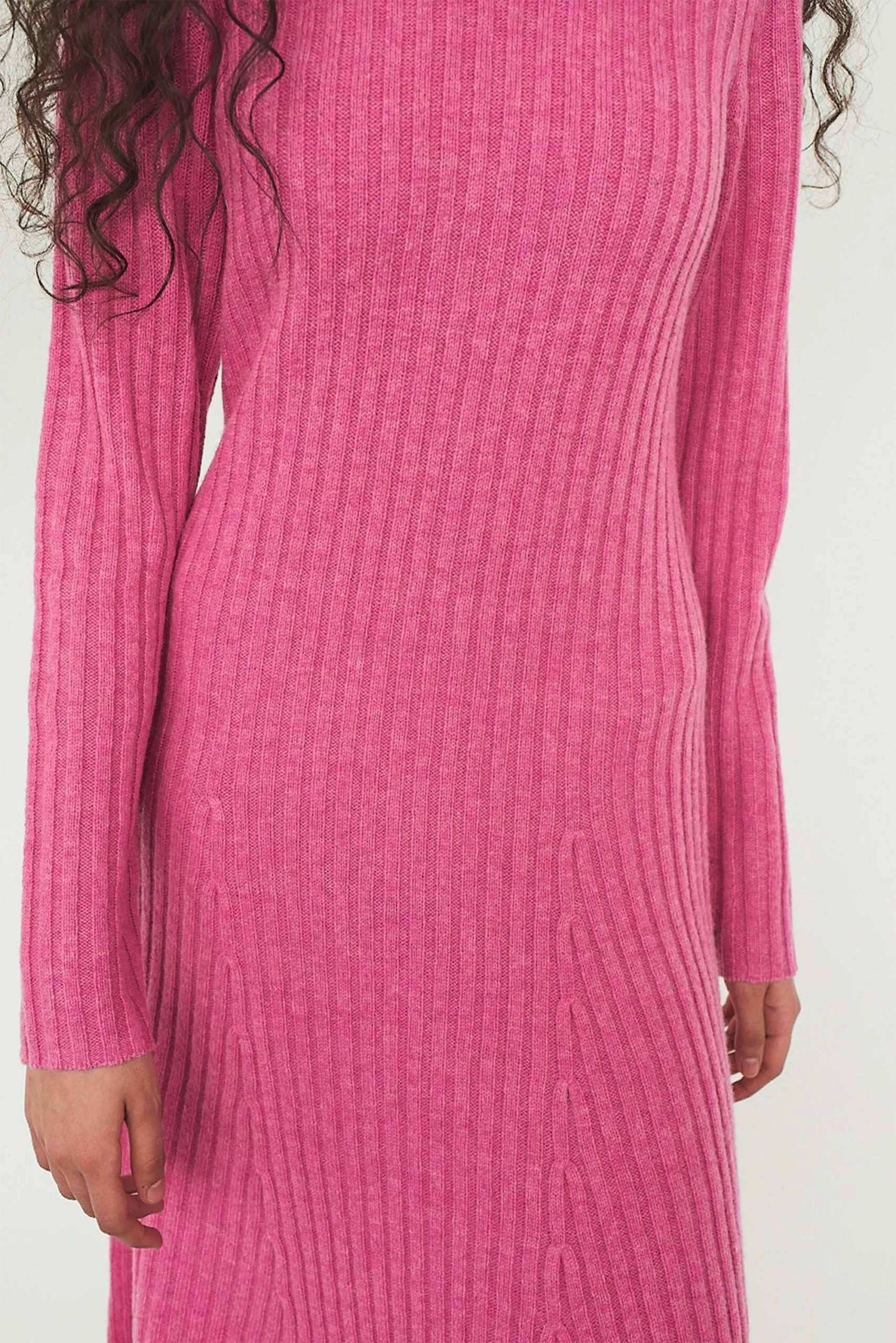 Carmen Rib Long Dress - Rasberry
