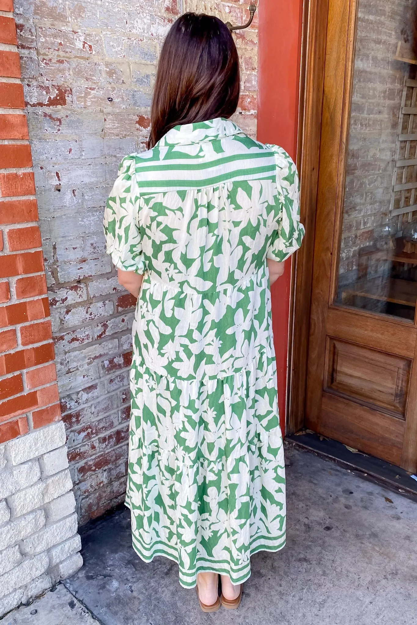 Coastal Breeze Floral Print Green Midi Dress