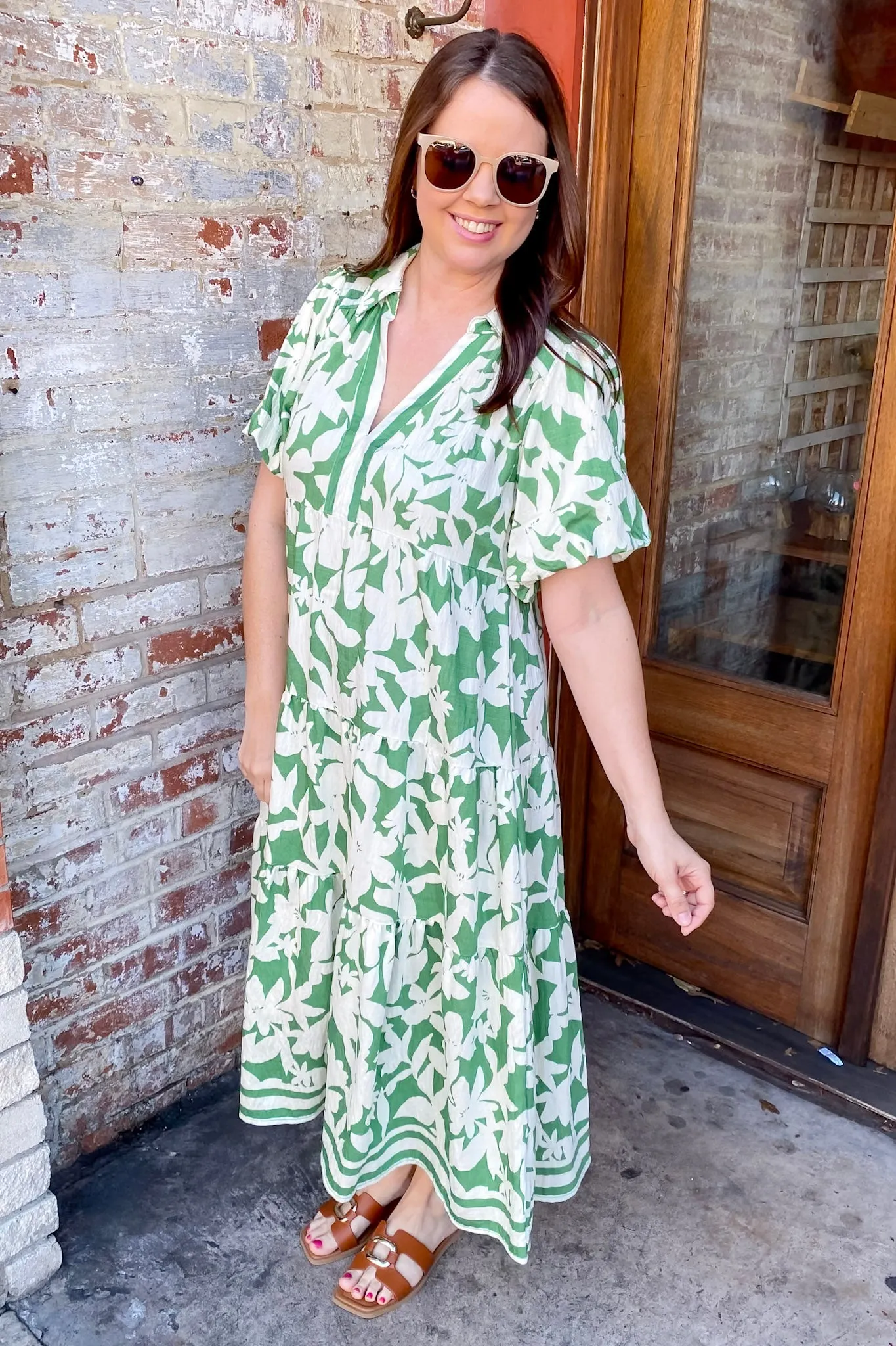 Coastal Breeze Floral Print Green Midi Dress