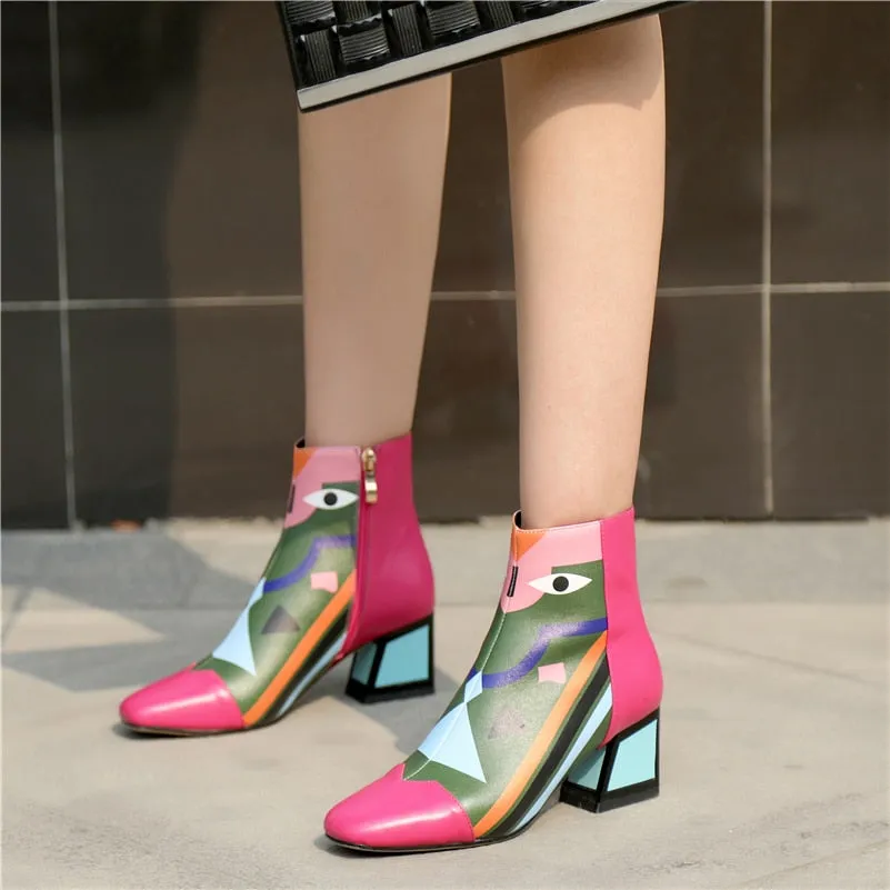 Fashion Brand Women Ankle Snow Boots Warm High Heels Ladies Shoes Woman Party Wedding Pumps Basic Genuine Leather Boots