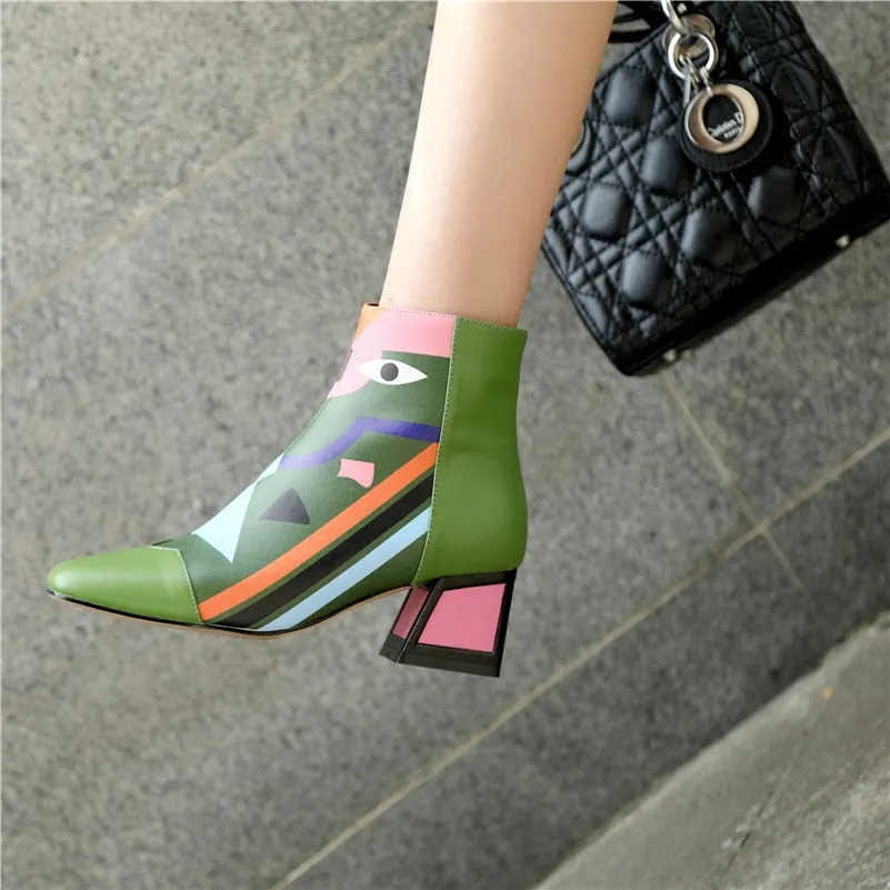Fashion Brand Women Ankle Snow Boots Warm High Heels Ladies Shoes Woman Party Wedding Pumps Basic Genuine Leather Boots