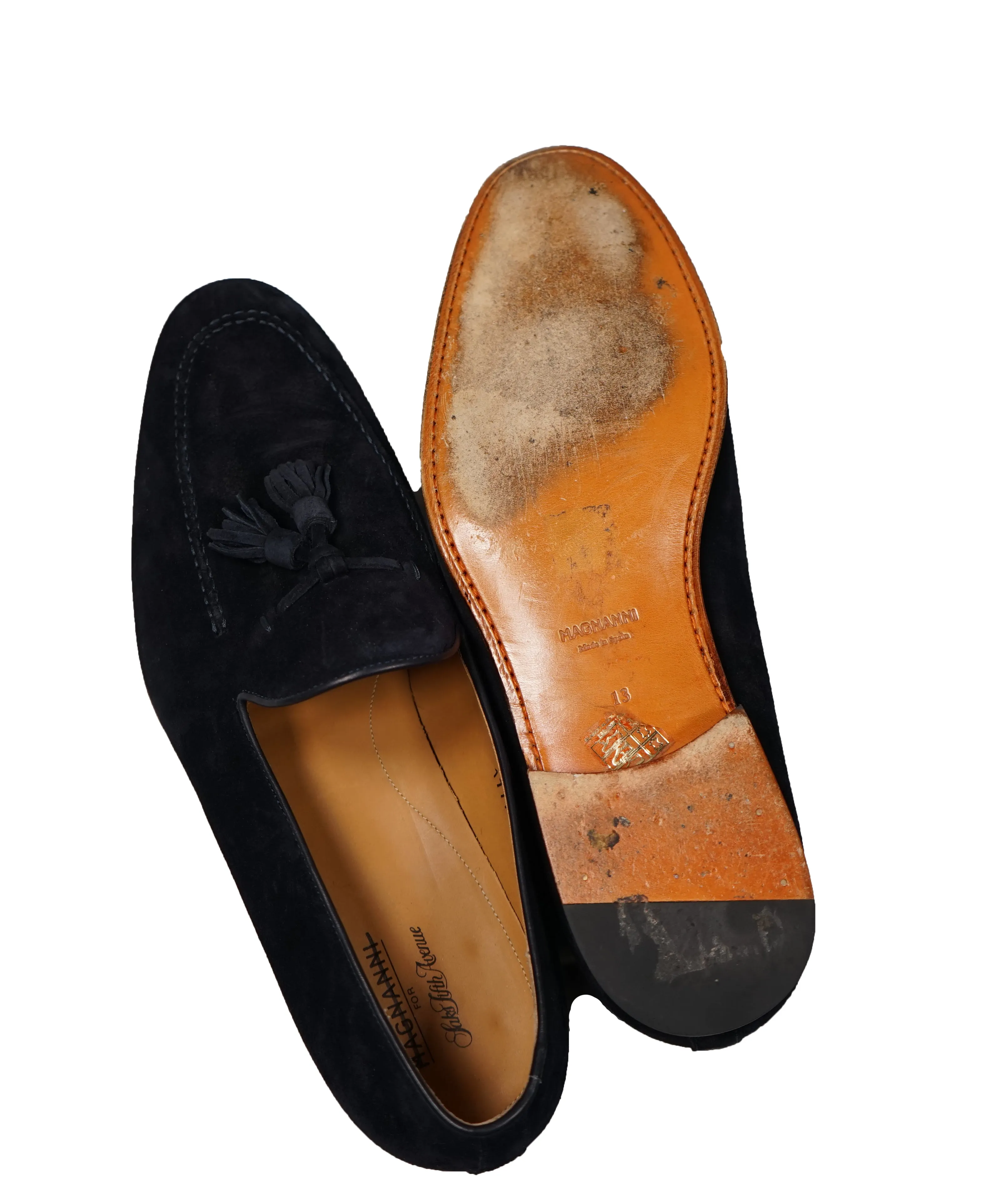 MAGNANNI For SAKS FIFTH AVENUE-Blue Contrast Sole Tassel Loafers - 13