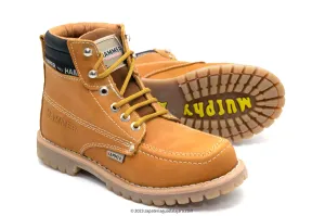 MEN'S 6" SOFT TOE RUBBER SOLE HONEY LEATHER WORK BOOT-MU056