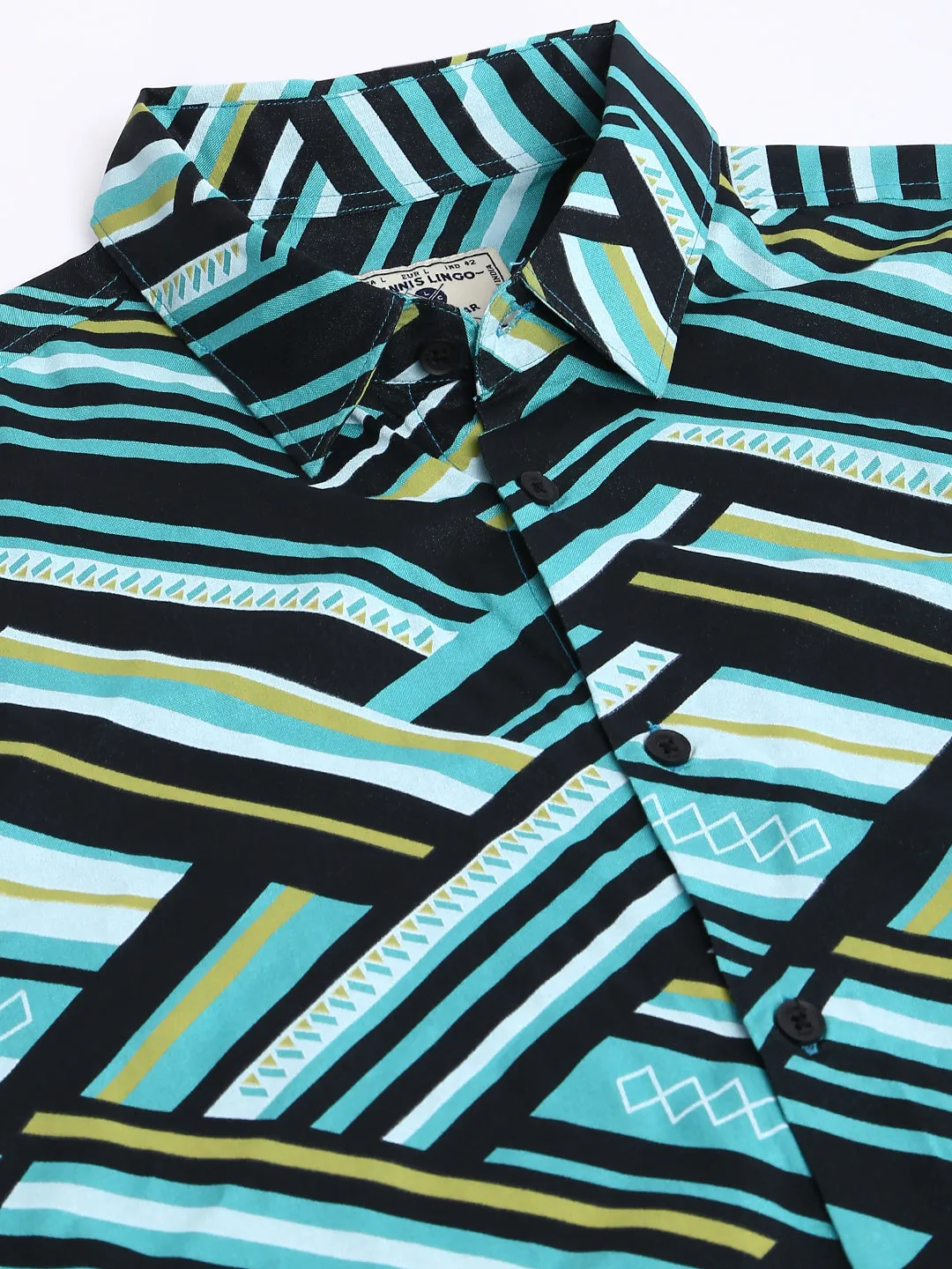 Men's Abstract Print Green Slim Fit Rayon Casual Shirt With Spread Collar & Half Sleeves
