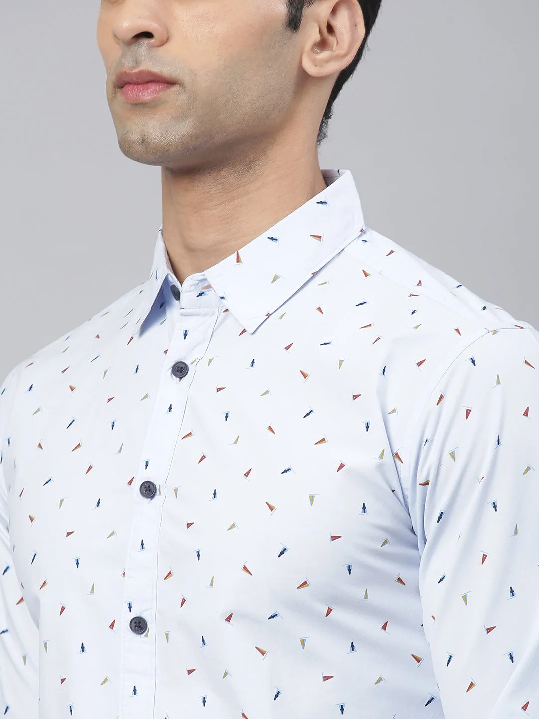 Men's Abstract Printed Slim Fit Spread Shirt (Sky Blue)