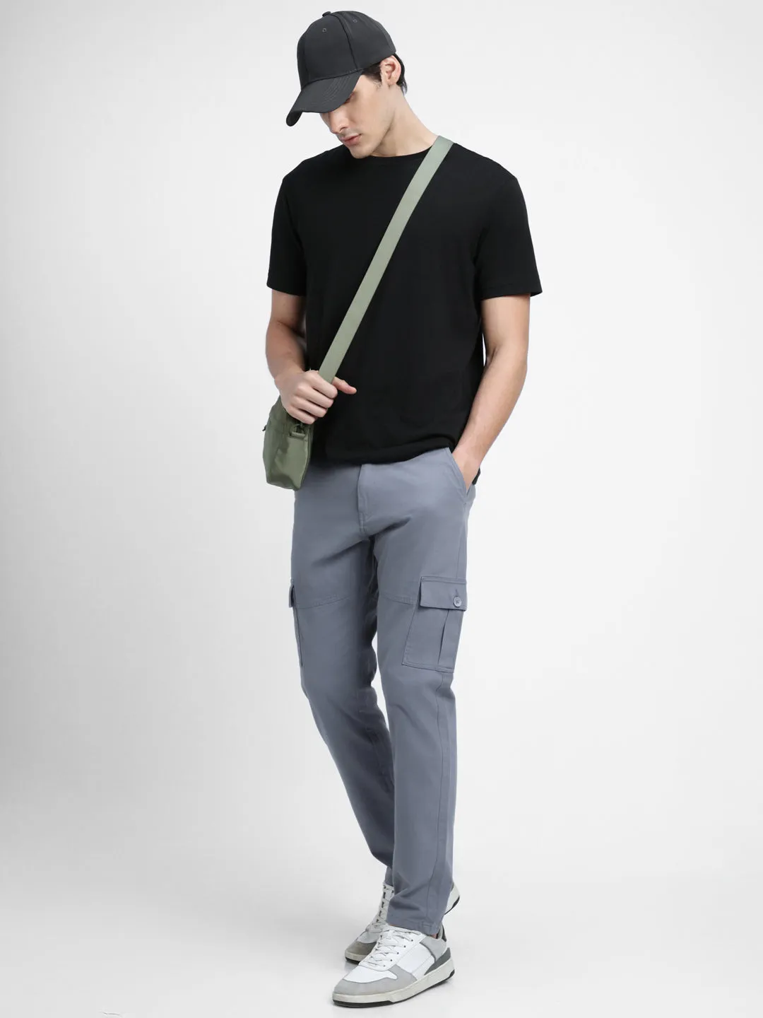 Men's Blue Slim Fit Cargos Trousers
