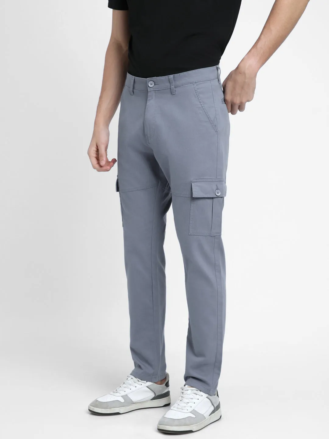 Men's Blue Slim Fit Cargos Trousers