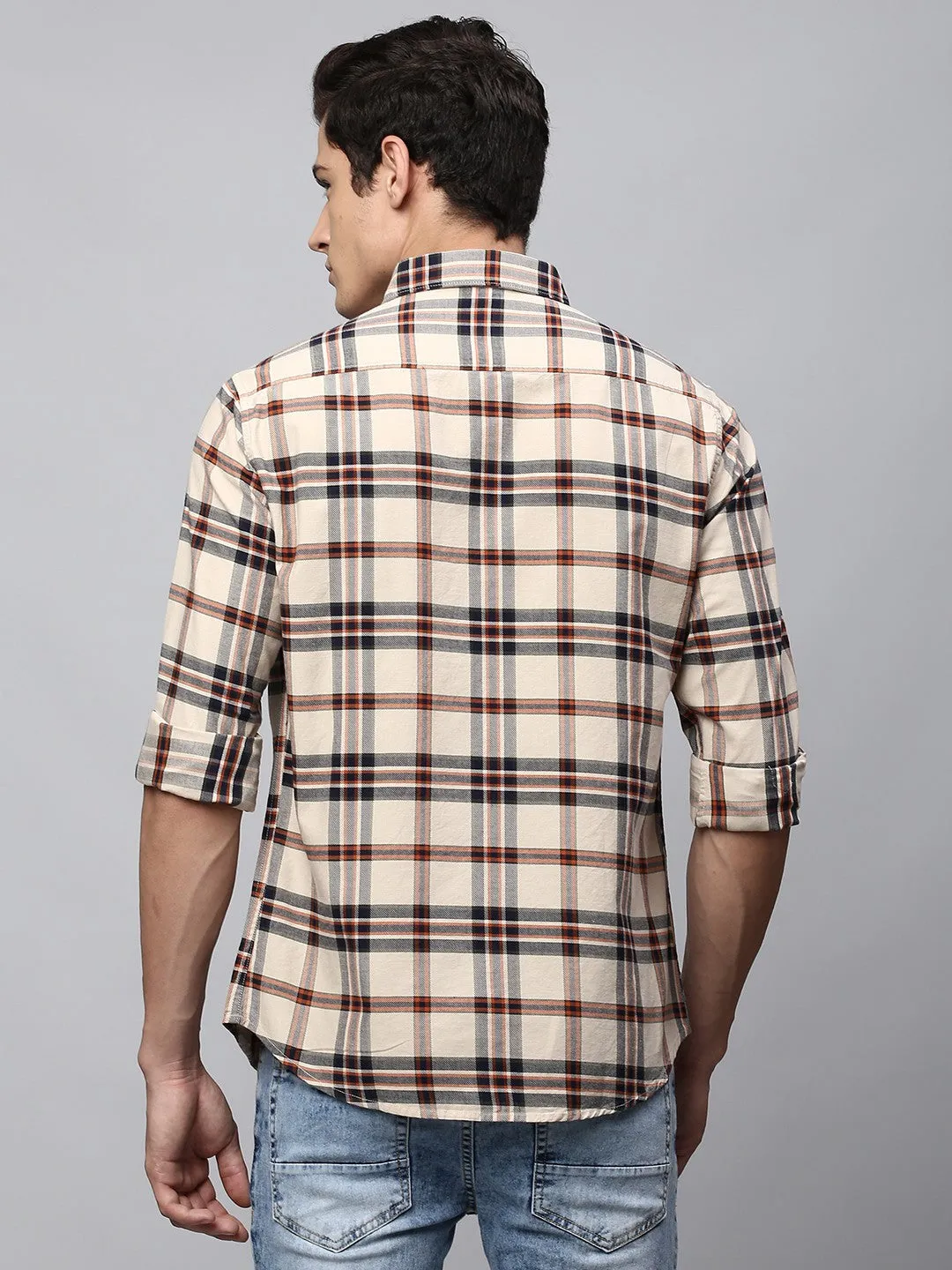 Men's Button Down Collar Slim Fit Checks Green Casual Shirt