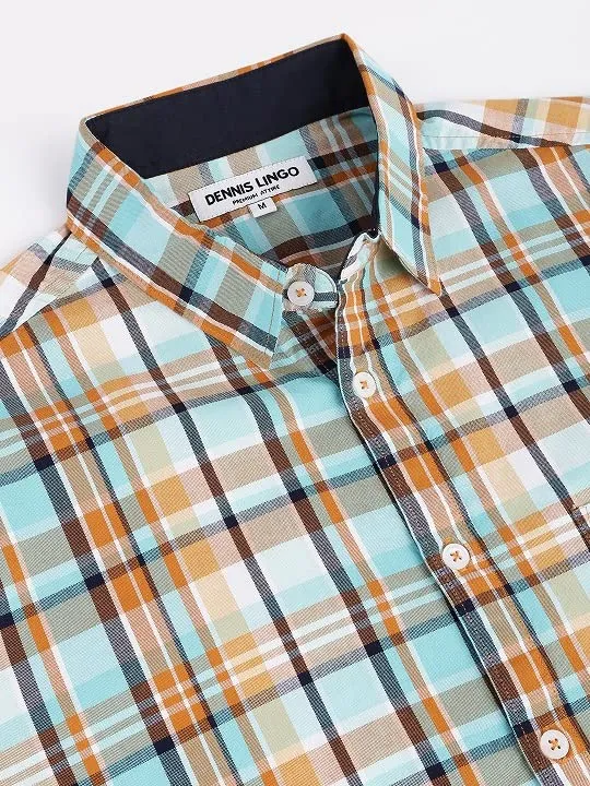 Men's Button Down Collar Slim Fit Checks Navy Casual Shirt