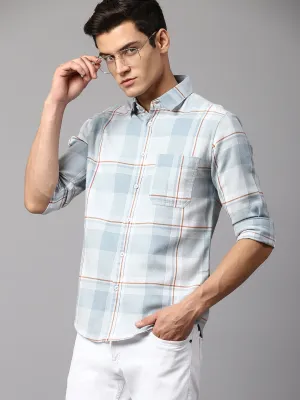 Men's Checkered Dusty Grey Slim Fit Casual Shirt  Spread Collar
