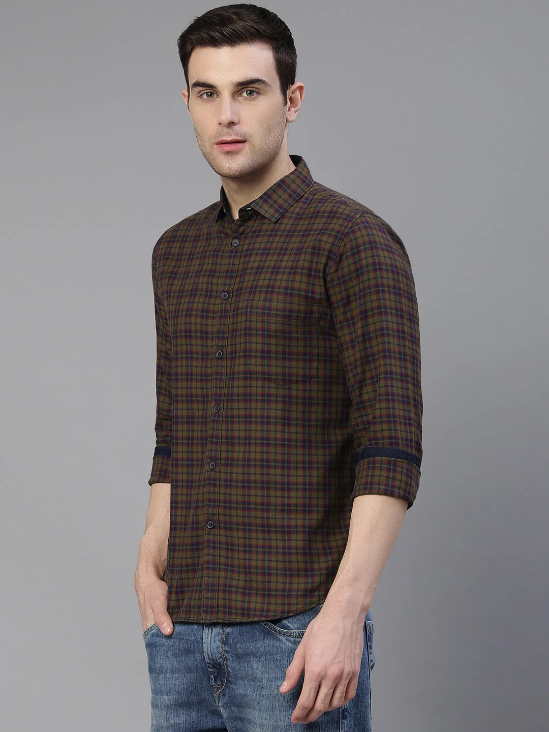 Men's Checkered Green Slim Fit Casual Shirt