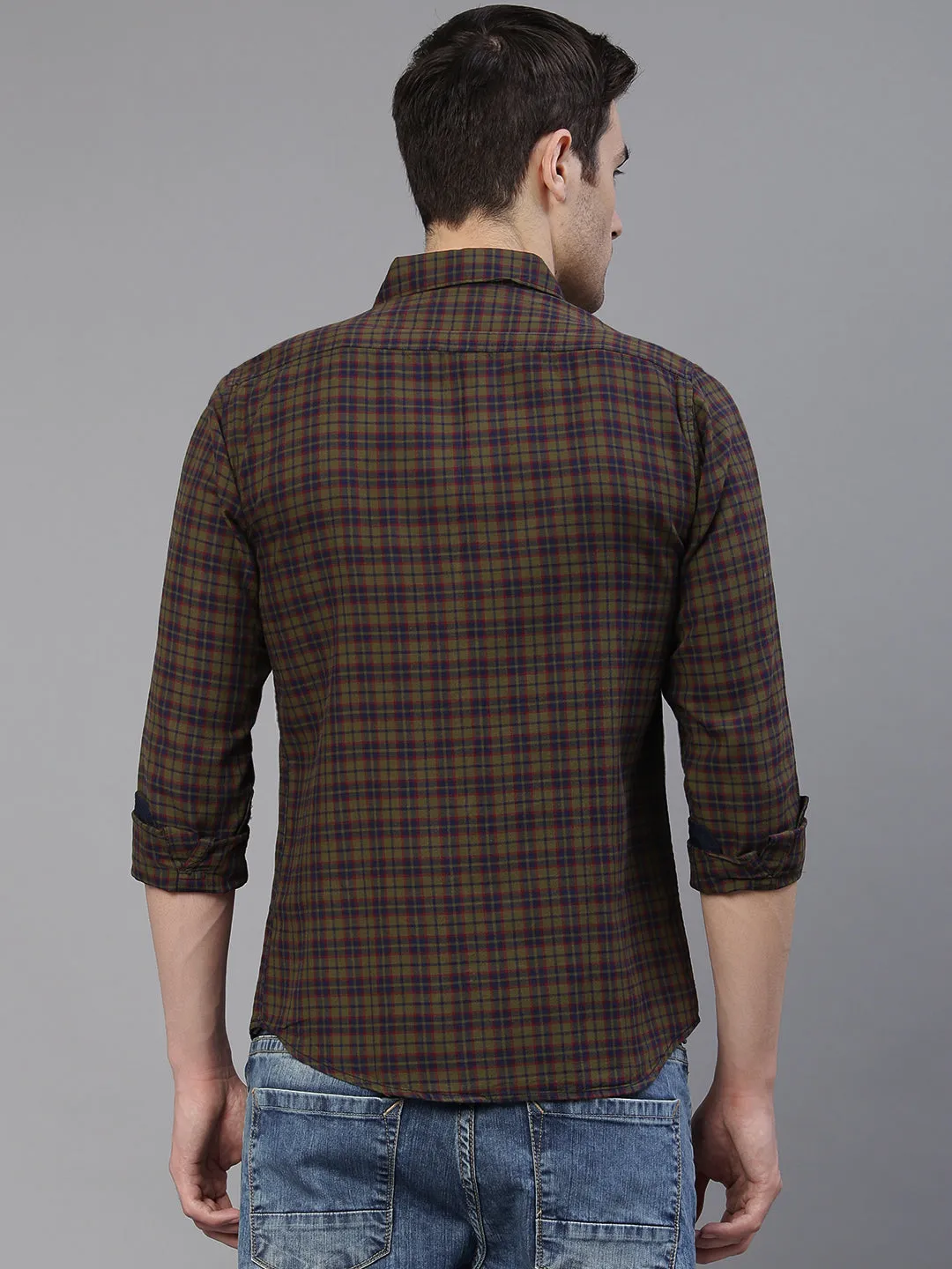 Men's Checkered Green Slim Fit Casual Shirt