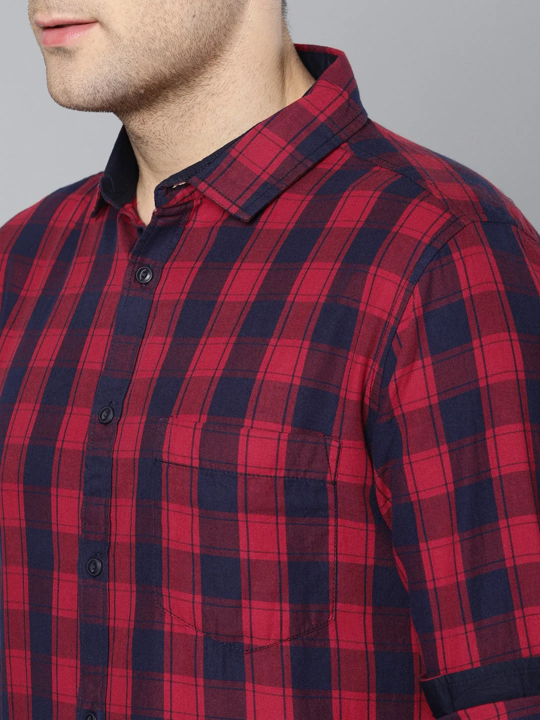 Men's Checkered Red Slim Fit Casual Shirt