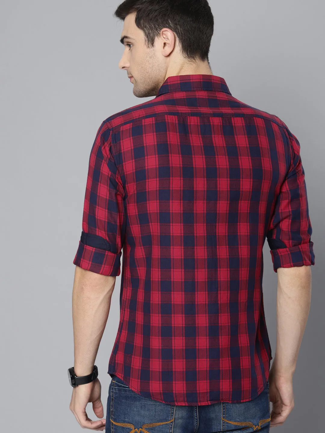 Men's Checkered Red Slim Fit Casual Shirt