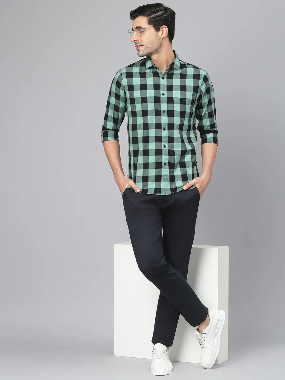 Men's Checkered Slim Fit Shirt (Green)