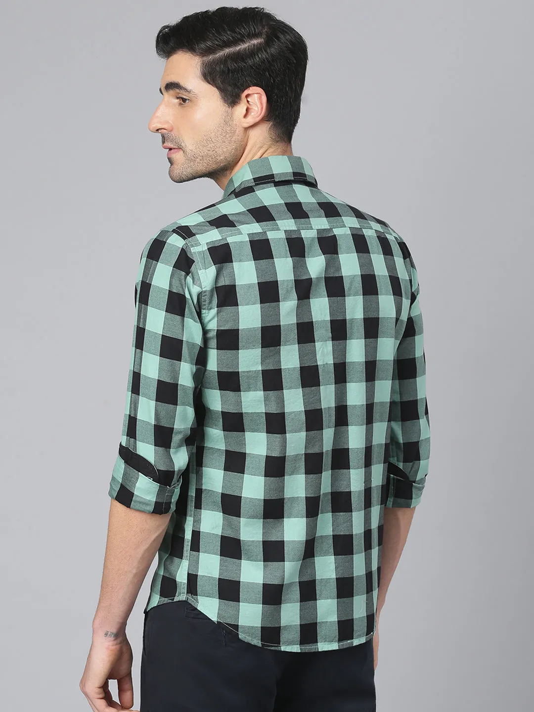 Men's Checkered Slim Fit Shirt (Green)