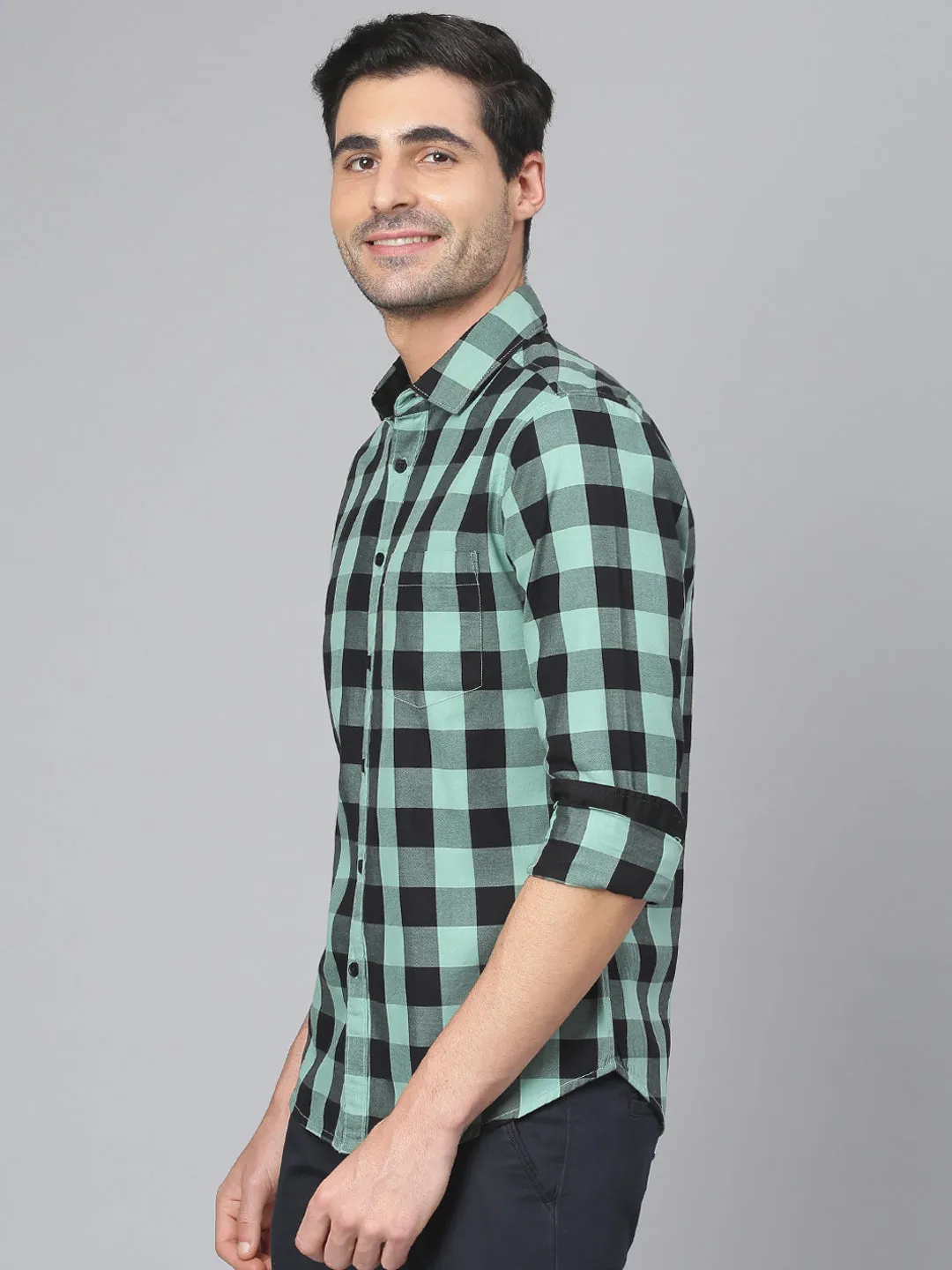Men's Checkered Slim Fit Shirt (Green)