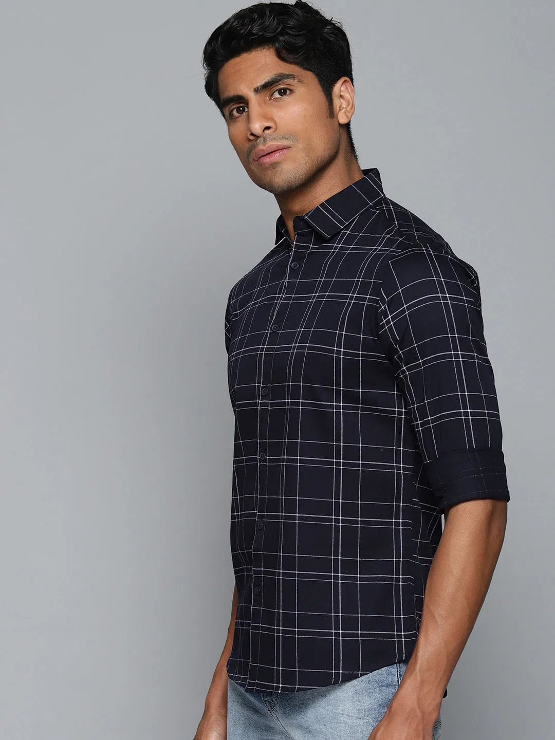 Men's Checkered Slimfit Shirt (Navy)