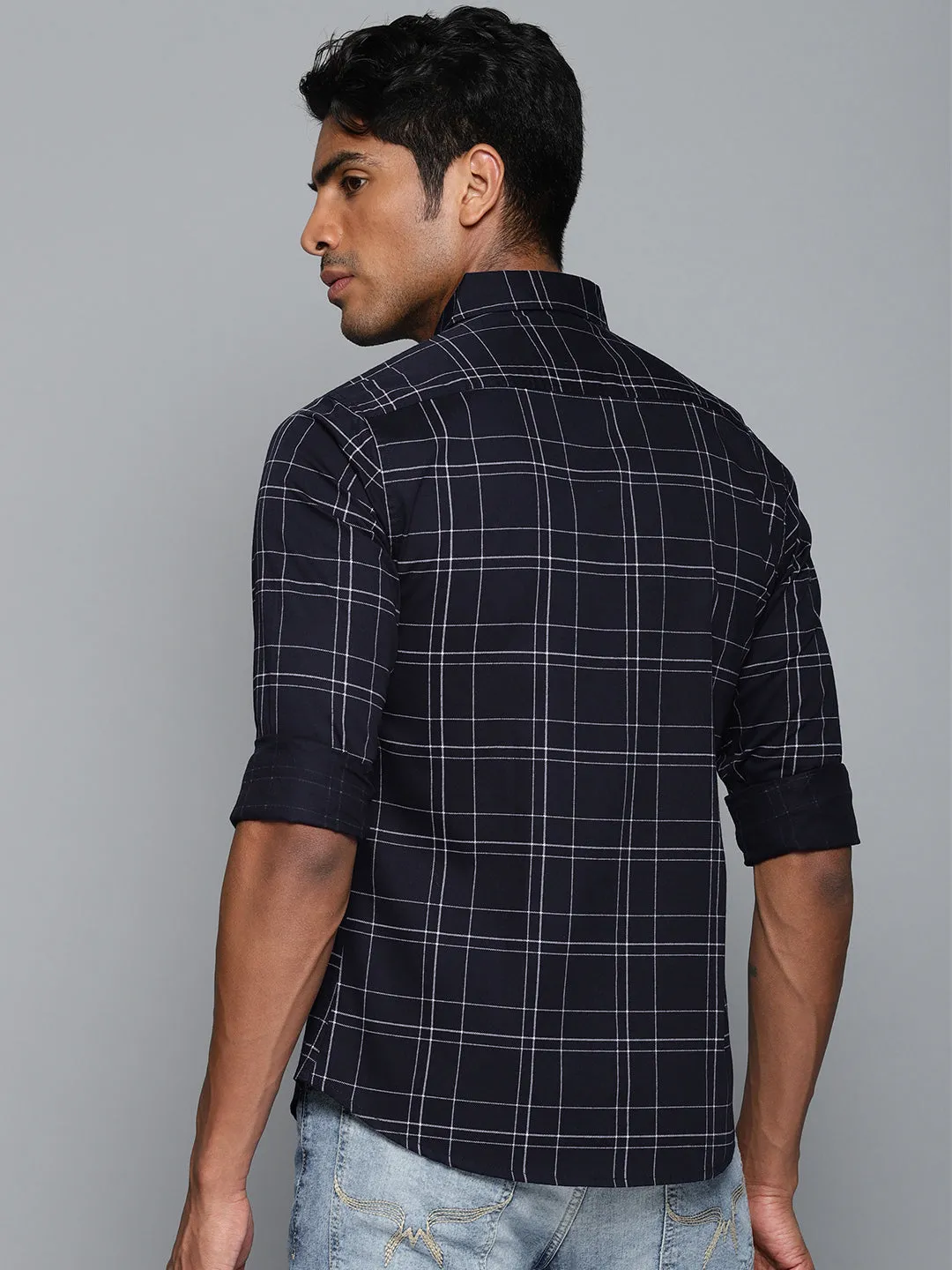 Men's Checkered Slimfit Shirt (Navy)