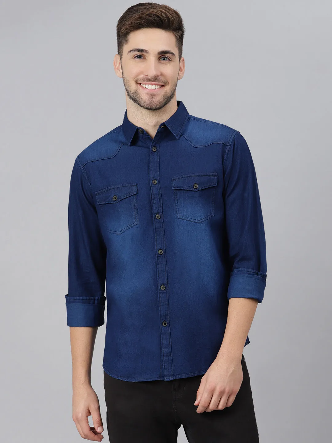 Men's  Classic Denim Shirt (Darkblue)