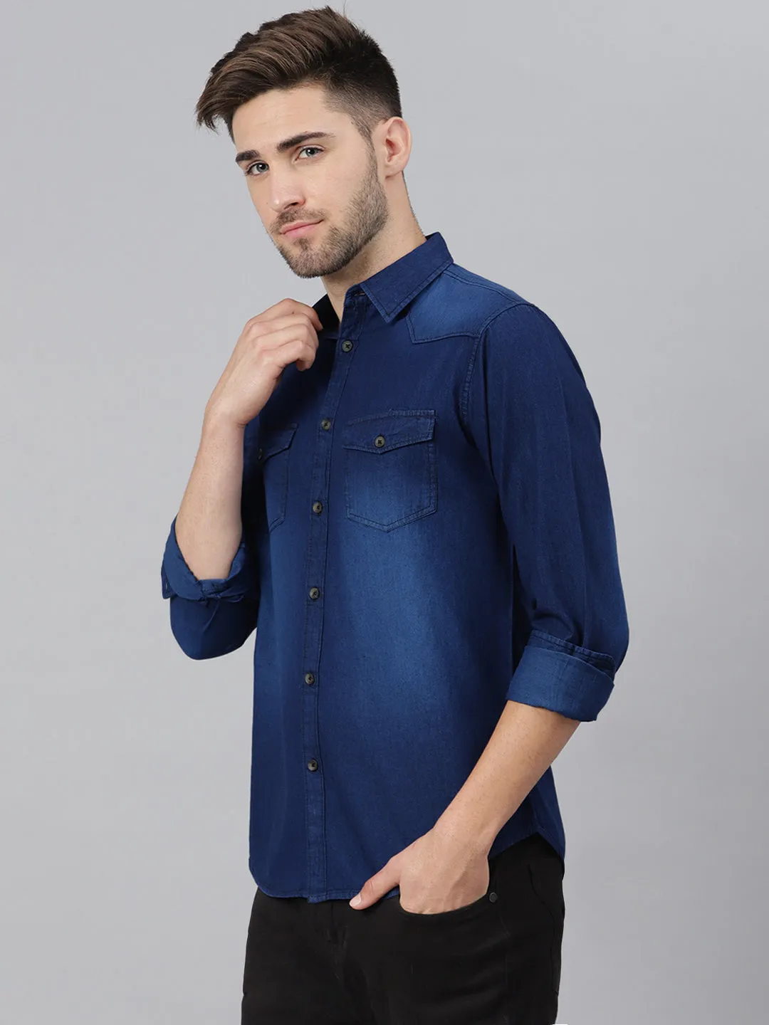 Men's  Classic Denim Shirt (Darkblue)
