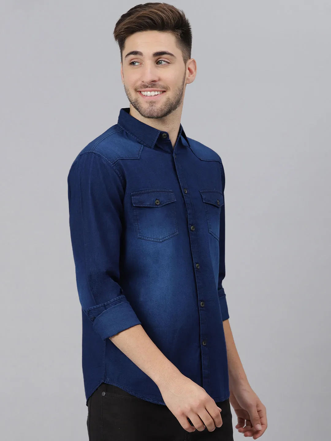 Men's  Classic Denim Shirt (Darkblue)