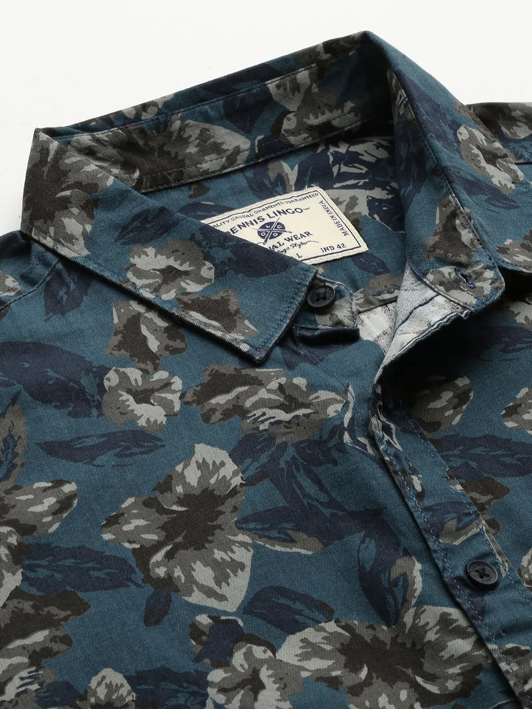 Men's Floral Prints Slim Fit Spread Full Sleves Shirt (Teal)