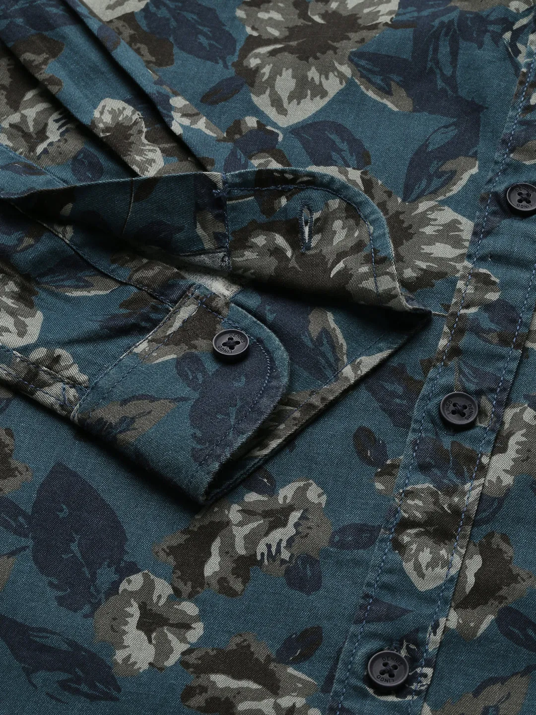 Men's Floral Prints Slim Fit Spread Full Sleves Shirt (Teal)