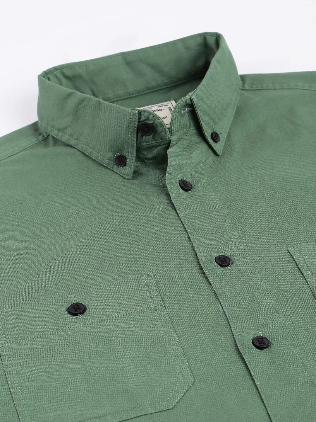 Men's Green Button Down Collar Slim Fit Cotton Casual Shirt