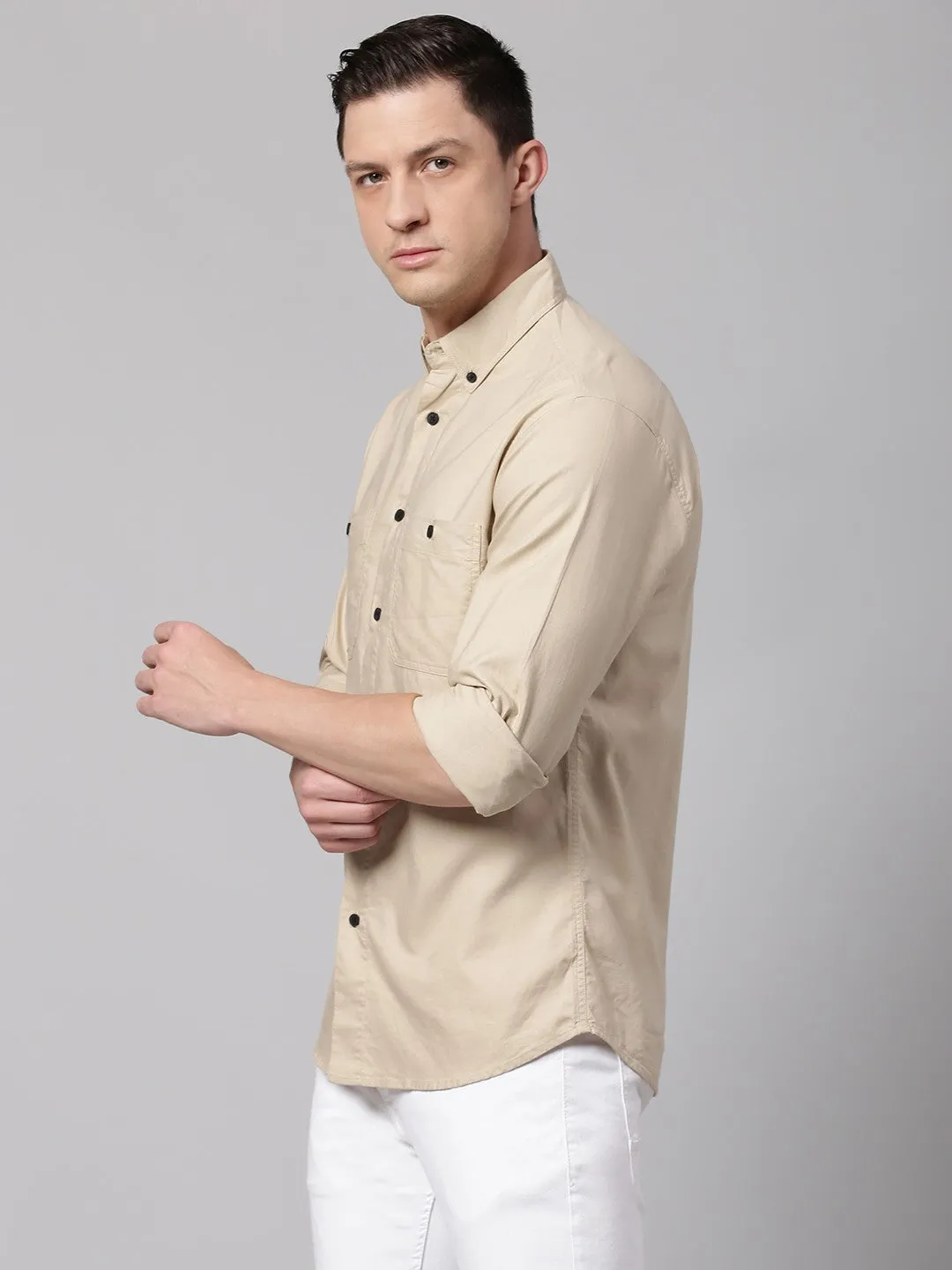 Men's Khaki Slim Fit Casual Shirt
