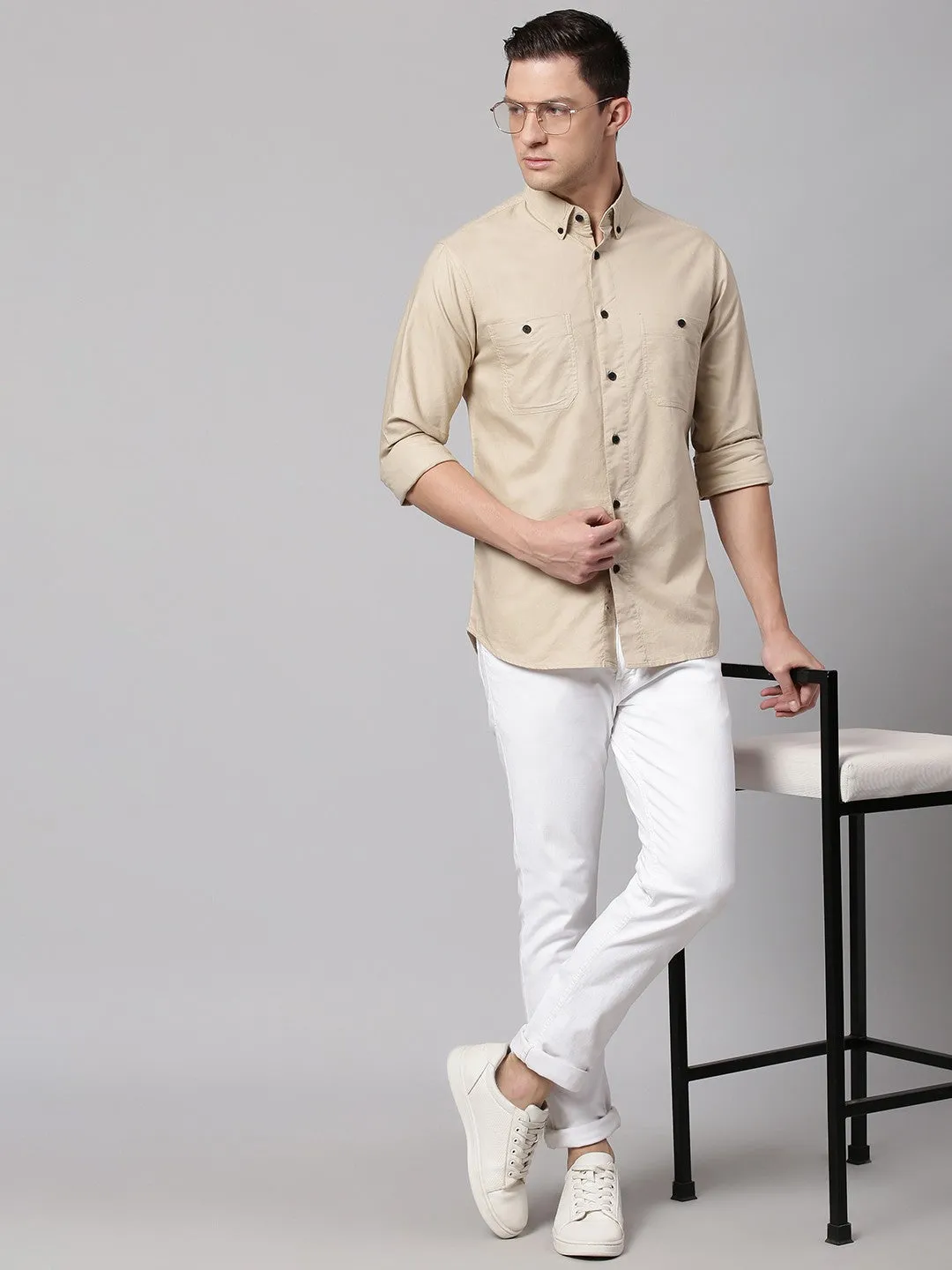 Men's Khaki Slim Fit Casual Shirt
