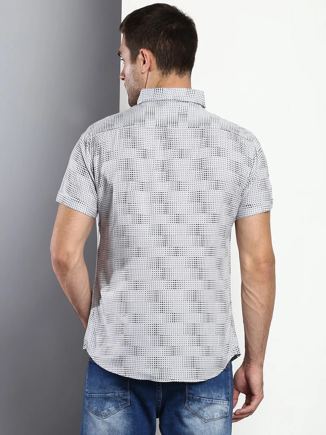 Men's Modern Slim Fit Polka Dots Opaque Printed Casual Shirt