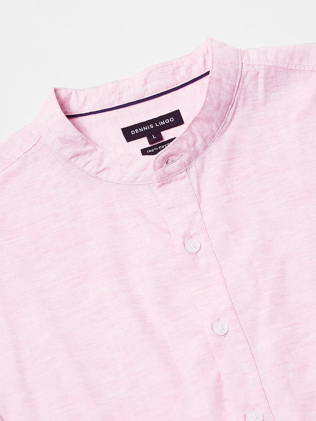 Men's Pink Mandarin Collar Long Sleeves Casual Shirt