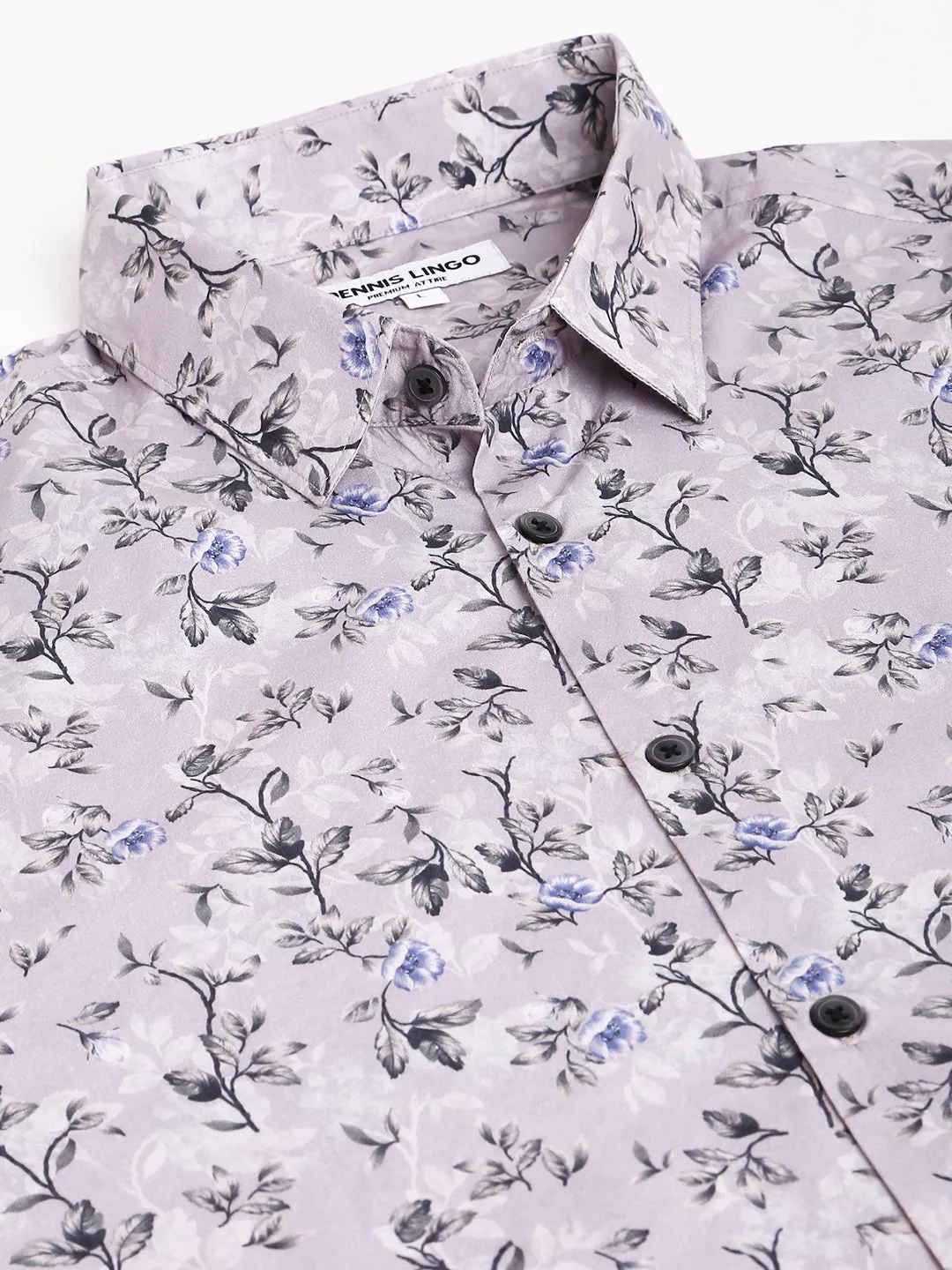 Men's Printed Grey Slim Fit Satin Casual Shirt With Spread Collar & Full Sleeves (C9081_Grey_S)