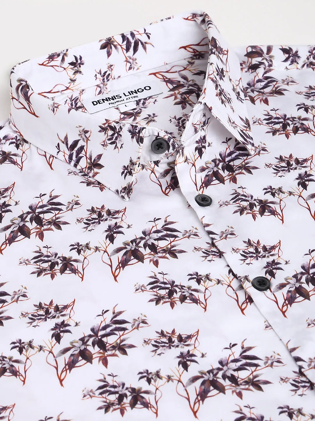 Men's Printed White Slim Fit Satin Casual Shirt With Spread Collar & Full Sleeves (C9067_White_S)