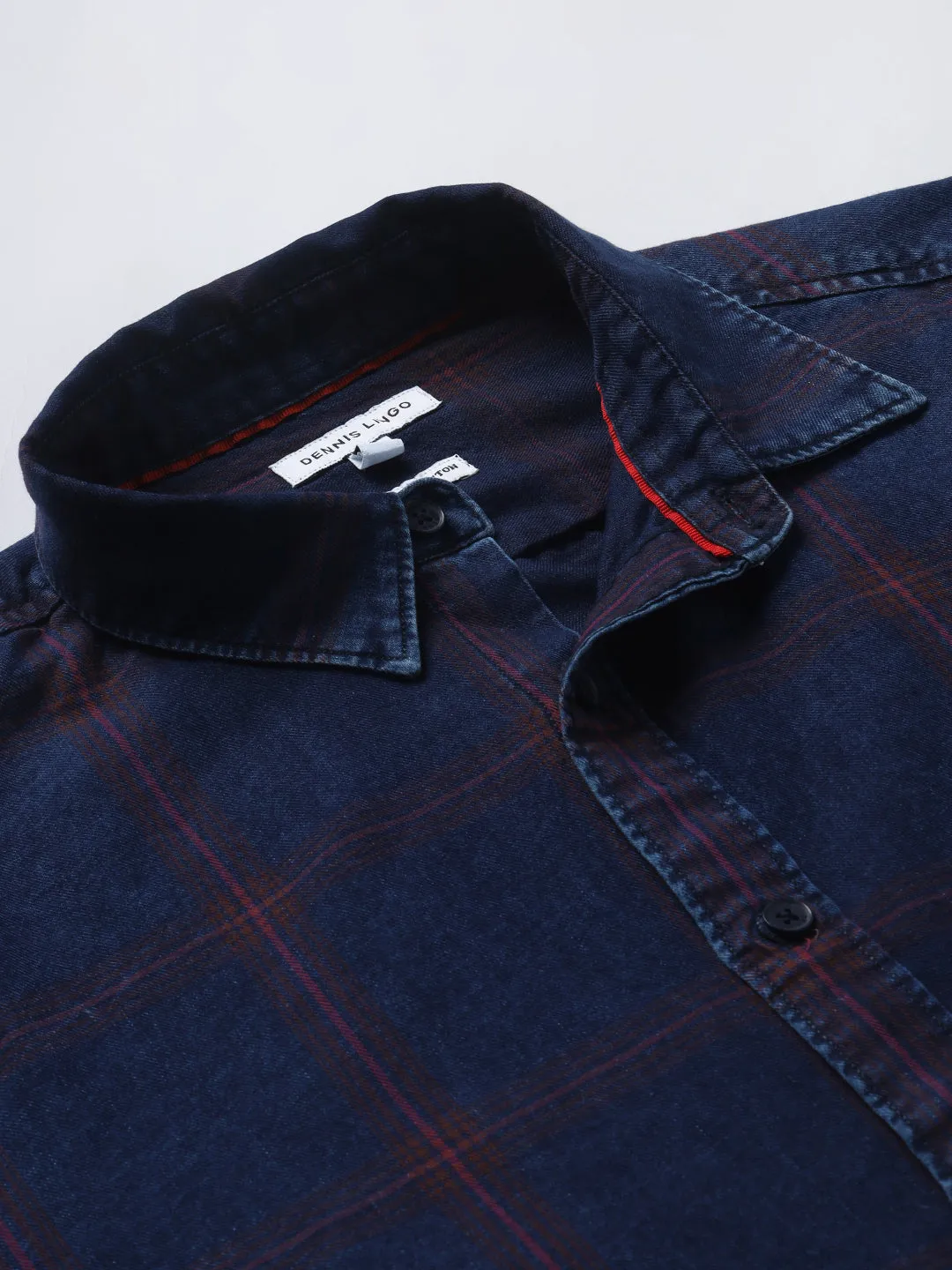 Men's Slim Fit Blue Checkered Spread Collar & Full Sleeves Casual Shirt