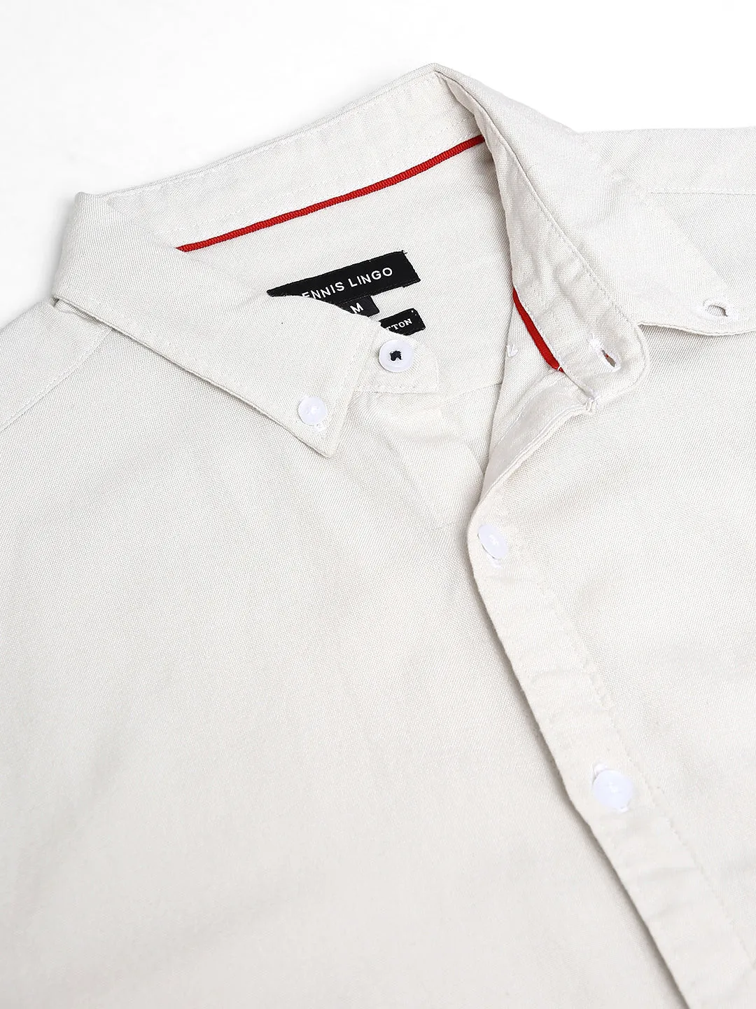 Men's Slim Fit Off White Solid Button Down Collar & Full Sleeves Casual Shirt